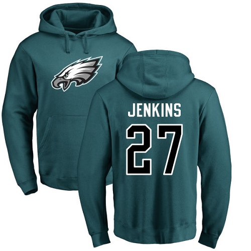 Men Philadelphia Eagles #27 Malcolm Jenkins Green Name and Number Logo NFL Pullover Hoodie Sweatshirts